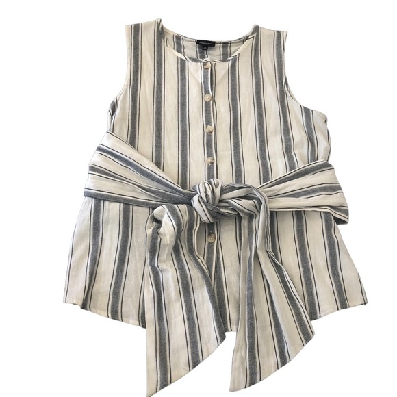 WHO WHAT WEAR / NWOT/WOMEN'S STRIPED SLEEVELESS TIE WRAP BUTTON-UP SHIRT/ M - Picture 6 of 12